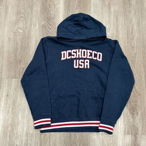 Vintage 00s DC Shoe Co USA Y2K Skate Hoodie Navy Red Hype Rare Youth XL Men's S